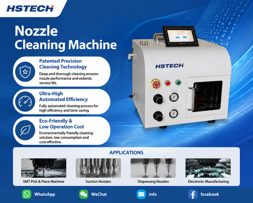 أحدث مدونات الشركة حول HSTECH HS-824 منظف فوهات أوتوماتيكي: معدات صيانة SMT صديقة للبيئة، فعالة وخالية من التلف